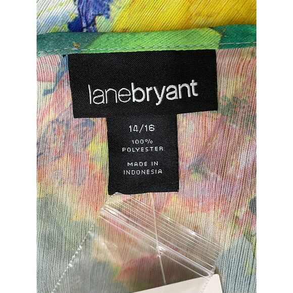 Lane Bryant Women's 14 Green Tank Polyester Tunic Hi-Low Hem Abstract Artsy Boho - Picture 3 of 9
